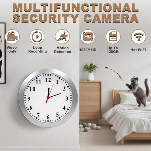 Miniatura 2 de 1080P HD Mini Cámara Reloj de Pared Cámaras con Detección de Movimiento Seguridad Interior Cámara Oculta Mascota Cámara para Hogar/Oficina, Sin Wi-Fi