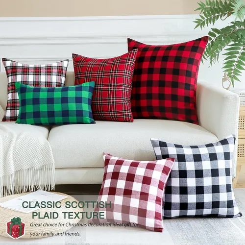 Miniatura 7 de OTOSTAR Paquete de 2 fundas de almohada decorativas de cuadros búfalo navideños de 12x20 pulgadas, lino clásico estilo granja, fundas de cojín