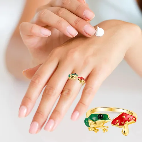 Miniatura 3 de Green Frog Red Mushroom Open-Rings for Women-Girls - Gold Silver Plated Cute Colorful Frog Mushroom Aesthetics Jewelry for BirthdayNew