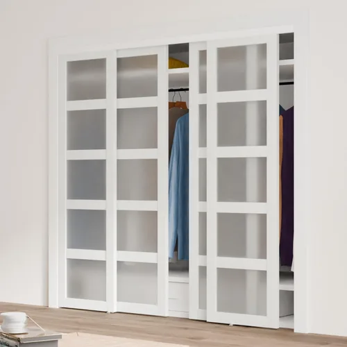 Miniatura 23 de Puerta corredera de armario, puerta corredera de diseño Doble-K, 60"×80" (doble 30"), herrajes incluidos, panel preperforado necesita ensamblar