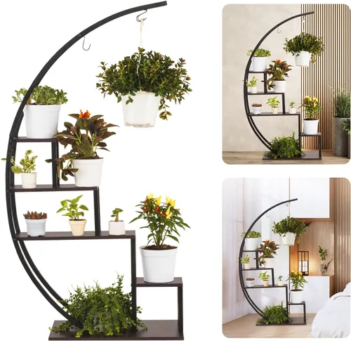 Miniatura 7 de IDZO - Estantería de metal en forma de media luna para plantas, estantes múltiples para interiores, marrón oscuro, ideal para la decoración