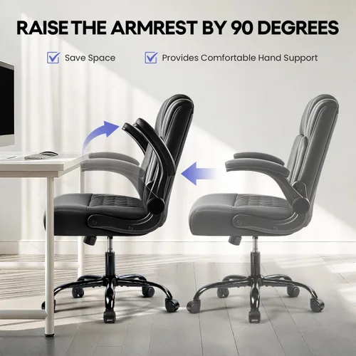 Miniatura 7 de Silla de escritorio de cuero OFIKA, silla de oficina ergonómica con soporte lumbar, silla de computadora, silla ejecutiva de cuero con reposabrazos
