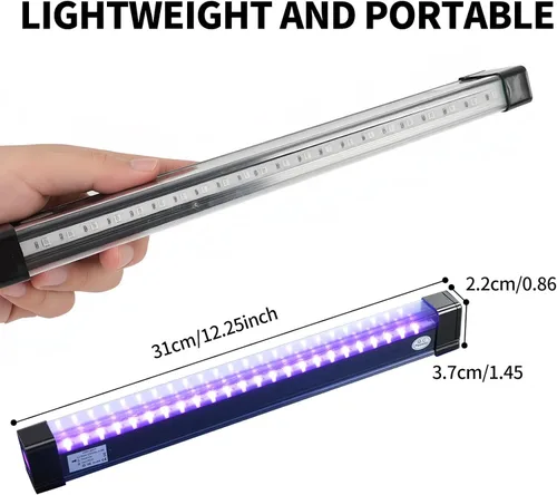 Miniatura 2 de Paquete de 2 luces negras alimentadas por batería para fiesta brillante, luces UV inalámbricas para Halloween, tira de luz UV portátil