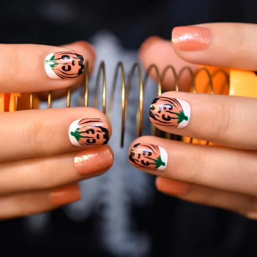 Miniatura 9 de ELEVENAIL Uñas postizas a presión de Navidad con purpurina azul oscuro, diseño de copo de nieve y diamantes de imitación de Navidad, longitud media