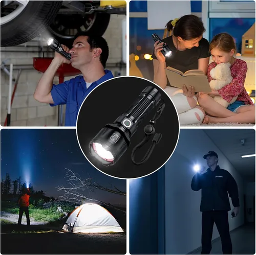 Miniatura 6 de Linternas de alto lúmenes, 1800.000 lúmenes, linterna recargable súper brillante con 5 modos de luz, zoomable, IP67 impermeable, linterna LED