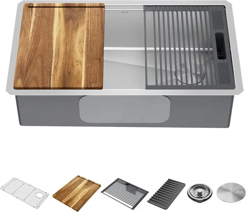 Miniatura 2 de DELTA FAUCET 95B932-32S-SS Lorelai - Lavaplatos Lorelai para estación de trabajo, montaje bajo encimera, de acero inoxidable, tarja individual