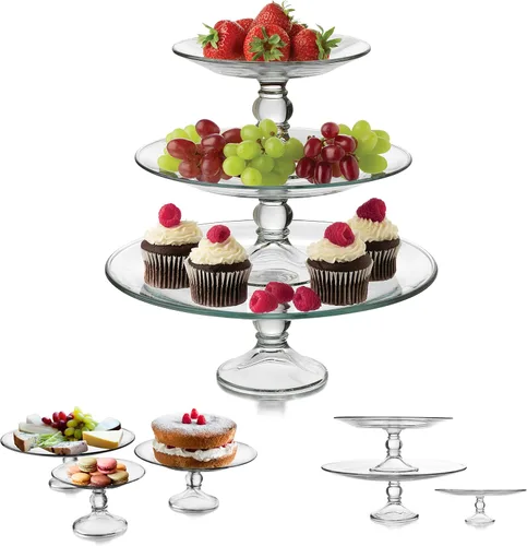 Libbey Selene Juego de Soporte de Servicio de 3 Niveles, Elegante Soporte de Postre de Vidrio de Estilo Curvo, Soporte de Postre de 3 Niveles Apto