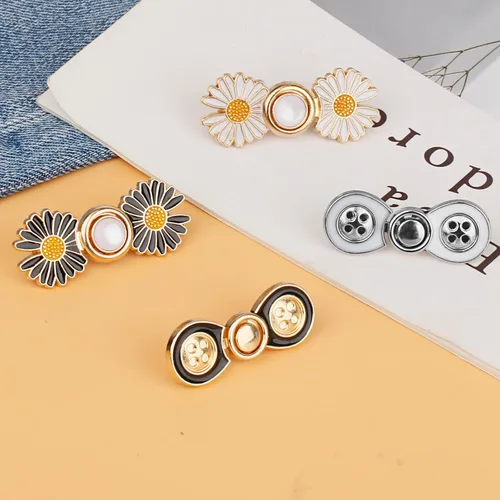 Miniatura 8 de TOOVREN Apretador de cintura para pantalones, botones de mezclilla desmontables para jeans sueltos, alfileres de botones sin costura y sin B-Daisy