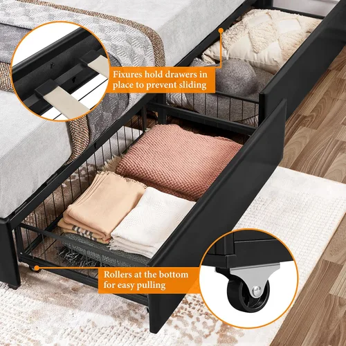 Miniatura 31 de Topeakmart Base de cama de plataforma tapizada tamaño Queen con cabecera ajustable en altura y 3 cajones de almacenamiento, base de colchón de piel