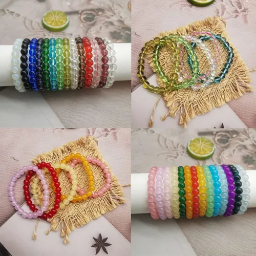 Miniatura 6 de FINZOR 28 pulseras elásticas de cuentas de 0.315in hechas a mano redondas de cristal para mujeres, pulseras de cuentas elásticas multicolor