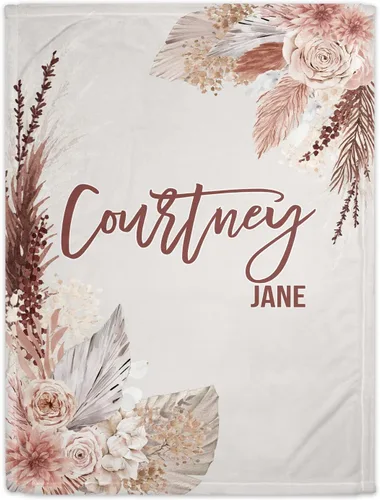 Girls Love A Monogram - Mantas de bebé personalizadas con diseño floral bohemio para niñas con regalo de ducha con nombre (beige, bebé de 30 x 40