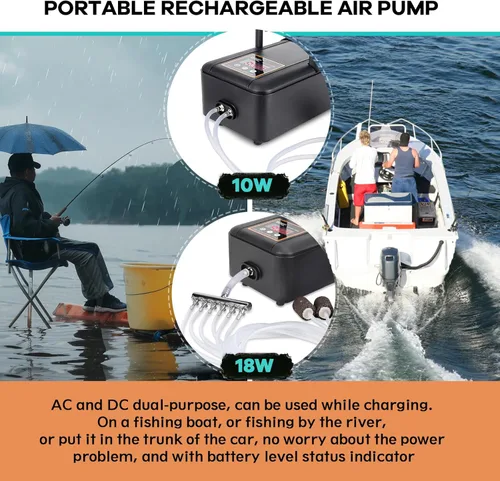 Miniatura 4 de hygger IPX6 Rechargeable Aquarium Pond Air Pump, Powerful Quiet Tank Air Pump with Hose Air Stone Check Valve Adjustable Flow Diverter Valve for