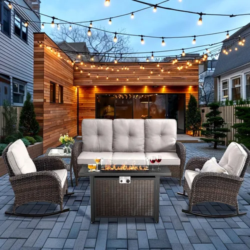 Miniatura 29 de HUMMUH Juego de 2 sillas de mimbre para exteriores, sillas de comedor con respaldo alto y asiento profundo para jardín, porche, patio trasero