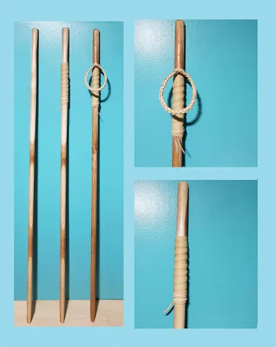 Miniatura 3 de Bastón de senderismo de nogal de 1 pulgada con mango de cuero y correa de muñeca. Punta de goma opcional Madera de color oscuro