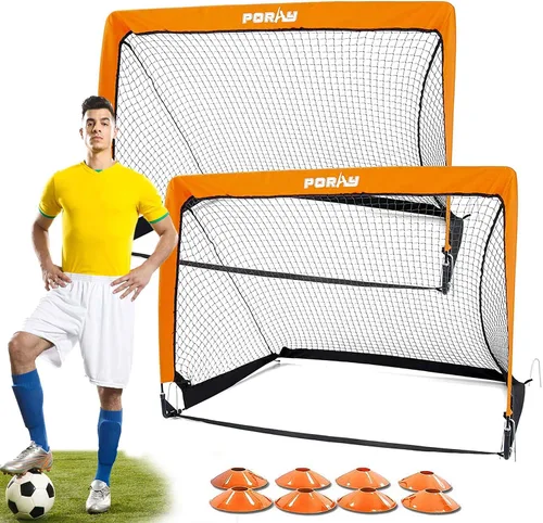Portería de fútbol portátil de Poray con red emergente para niños y adultos con tela Oxford de 210D y estacas extra, regalo de cumpleaños y