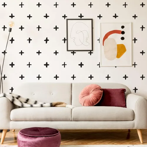 Miniatura 2 de Calcomanías de pared de cruz de vinilo negro, para despegar y pegar, moderno, bohemio, minimalista, geométrico, abstracto, más calcomanías de pared