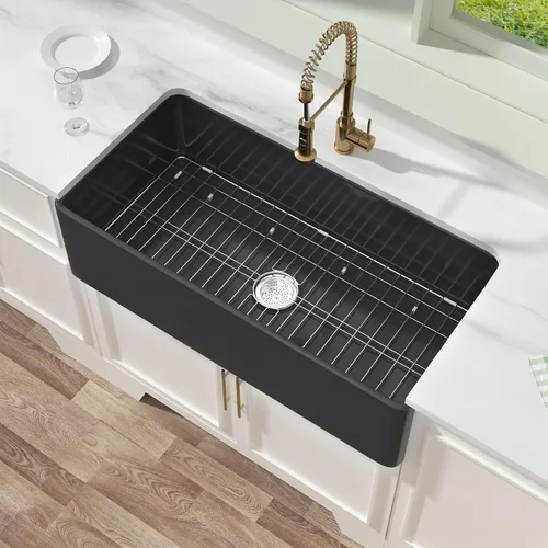 Miniatura 12 de Miuara Farmhouse - Fregadero de cocina frontal con delantal de arcilla refractaria de hueso de 33 x 18 pulgadas For kitchen, Heavy duty fireclay
