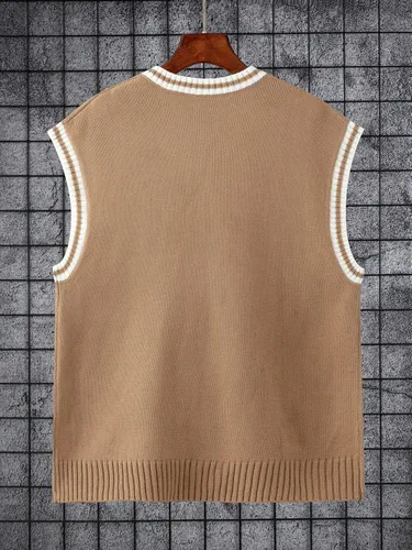 Miniatura 2 de GORGLITTER Chaleco de suéter sin mangas con cuello en V a rayas para hombre
