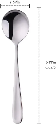 Miniatura 6 de Buyer Star Juegos de cucharas de caldo, cucharas de sopa redondas de 7 pulgadas, cucharas de cena de mesa con acabado de acero inoxidable Plateado