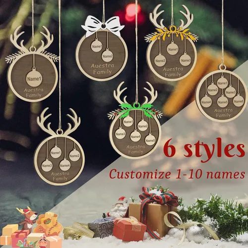 Miniatura 4 de Adornos de Navidad personalizados, familia de 1 nombre, adornos de Navidad de madera personalizados, decoración personalizada, decoración de árbol