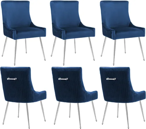 Miniatura 32 de adochr Juego de 2 sillas de comedor modernas con patas de metal dorado, silla de cocina tapizada de terciopelo, respaldo plisado, silla decorativa