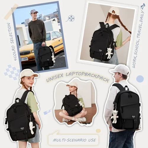 Miniatura 2 de Caoroky knight Mochila para portátil universitaria para hombres y mujeres, mochila grande para libros, ligera, mochila de viaje y día a día, Negro