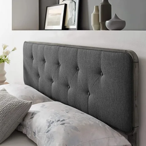 Miniatura 13 de Modway Collins Cabecero tapizado de tela y madera para cama individual en color nogal beige