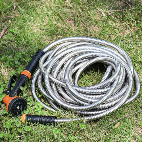 Miniatura 6 de Besiter Manguera de jardín de acero inoxidable de 25 pies con boquilla de pulverización ajustable de 10 funciones, manguera de jardín de metal