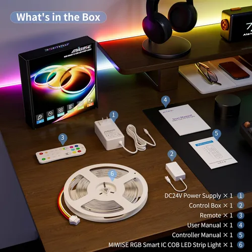 Miniatura 6 de MIWISE Tira de luz LED RGB Smart IC COB, luz de cinta LED flexible de 20 pies, tira RGB direccionable WS2811 con control de aplicación/modo