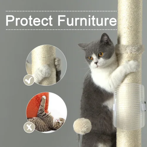 Miniatura 2 de PEEKAB Poste rascador para gatos de 32 pulgadas de alto, postes rascadores de cuerda de sisal con bola colgante y cepillo de auto-masaje, rascador