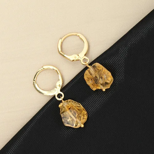 Miniatura 45 de Gempires Handmade Gemstone Hoop Earrings Raw Crystal Dangle Jewelry Hypoallergenic Gold Plated Lightweight Elegant Jewelry Gifts For Women