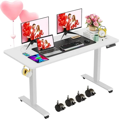 Miniatura 15 de farexon Escritorio eléctrico de pie de altura ajustable, escritorio de pie de 55 x 24 pulgadas con alfombrilla grande para el mouse, ruedas Negro