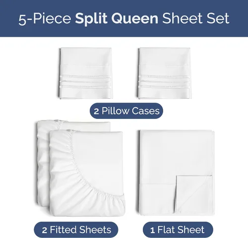 Miniatura 2 de Sábanas Queen divididas - Ajuste fácil, resistente a las arrugas, diseñadas para colchón Queen dividido – Juego de sábanas Queen divididas
