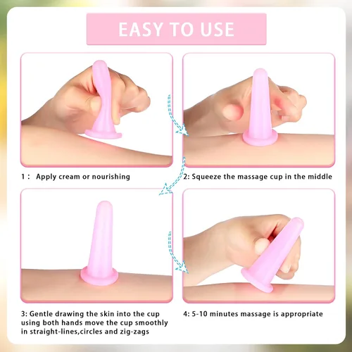 Miniatura 3 de Nuanchu Juego de 4 tazas de masaje de ventosas faciales y tablas de Gua Sha, 2 herramientas de masaje Gua Sha, herramienta facial