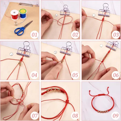 Miniatura 7 de Cordón de nailon trenzado de 150 yardas, cuerda roja de 0.020 in para pulsera, hilo de cuentas de nailon para collar Kumihimo, joyas, borlas