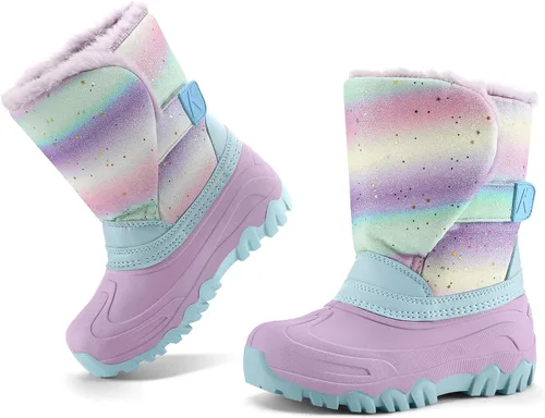 Miniatura 6 de K KomForme Botas de nieve impermeables para niñas con forro de piel sintética, zapatos de invierno cálidos para niños (niños pequeñosniños grandes)