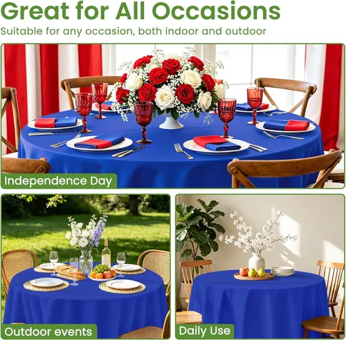 Miniatura 5 de Paquete de 2 manteles redondos desechables color azul oscuro, manteles de plástico para fiestas, 84 x 84 pulgadas, impermeable, para campamento