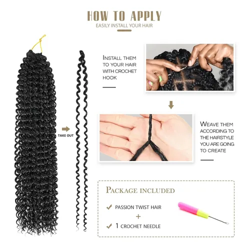 Miniatura 6 de Dansama - 7 paquetes de extensiones de cabello trenzado ondulado Passion Twist, extensiones de cabello de trenzas con ganchillo estilo mariposa, #1B