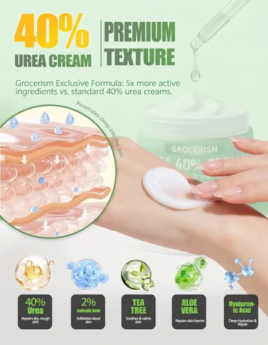 Miniatura 2 de Grocerism Crema de urea 40 por ciento para pies más 2% ácido salicílico 5.29 onzas Crema de pies y manos de máxima fuerza con ácido hialurónico