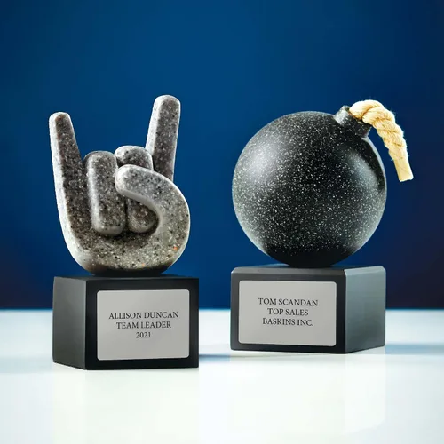 Miniatura 3 de Baudville Custom Engraved The Bomb Trophy Award - Carved Black Stone on Black Resin Base - Comes with Elegant Black Gift Box with nameplate Attached