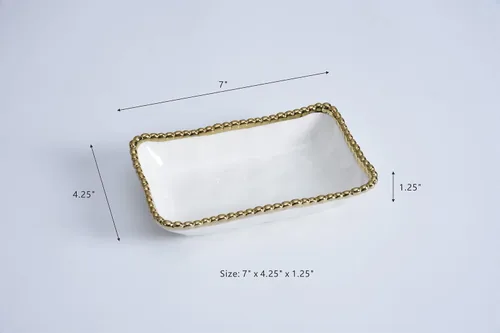 Miniatura 3 de Pampa Bay Plato rectangular, 7 pulgadas de largo, porcelana, blanco y dorado