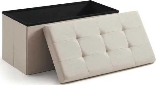 Miniatura 17 de Ornavo Home Otomán de Almacenamiento Plegable de Lino Acolchado Cubo Cuadrado Reposapiés/Asiento - 15" x 15" x 15" (Gris)
