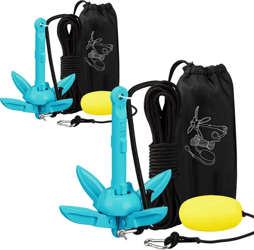Miniatura 12 de Lounsweer Paquete de 2 anclajes de kayak marino de 1.5/3.5 libras, kit de anclaje plegable para barco, kayak, pesca, accesorios para botes pequeños