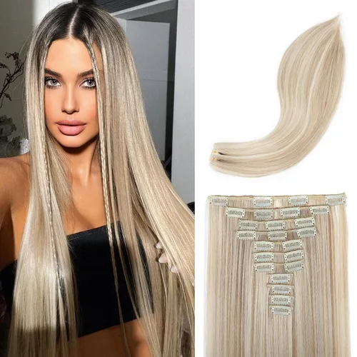 Miniatura 10 de REECHO Extensiones de cabello, 11 piezas de extensiones de cabello con clip de 24 pulgadas de largo, lacio, HE005, extensiones sintéticas naturales