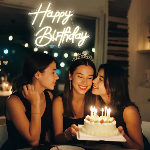 Miniatura 3 de Letreros de neón de feliz cumpleaños para decoración de fiesta, luz LED de neón regulable para decoración de pared, letreros LED de feliz cumpleaños