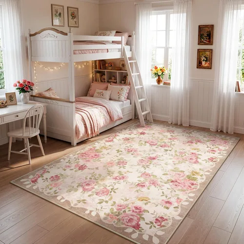 Miniatura 18 de Lahome Alfombra Floral Lavable de 3 x 5 Pies, Alfombras Pequeñas para Dormitorio, Suave Antideslizante, Alfombras para Entrada, Alfombra de Pila