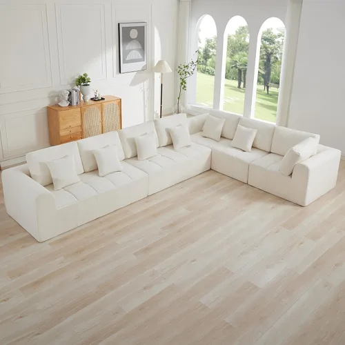 Miniatura 55 de Sofás modulares deshuesados de 140 pulgadas para sala de estar, sofá modular modular de nube comprimida, sofá moderno en forma de U de 9 plazas Gris