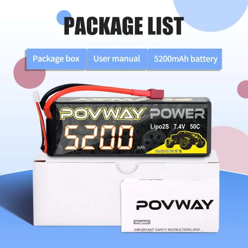 Miniatura 5 de 2S LiPo Battery 5200mAh 50C 7.4V Batería RC Estuche rígido con conector T para coches RC, camión RC, avión RC, helicóptero RC, Dron, Quadcopter