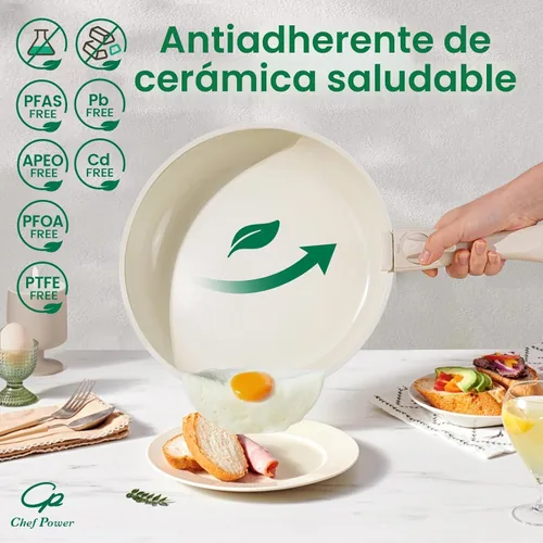 Miniatura 4 de Chef Power Juego de utensilios de cocina de cerámica no tóxicos con asas desmontables, sartenes y ollas antiadherentes saludables, juego de 19
