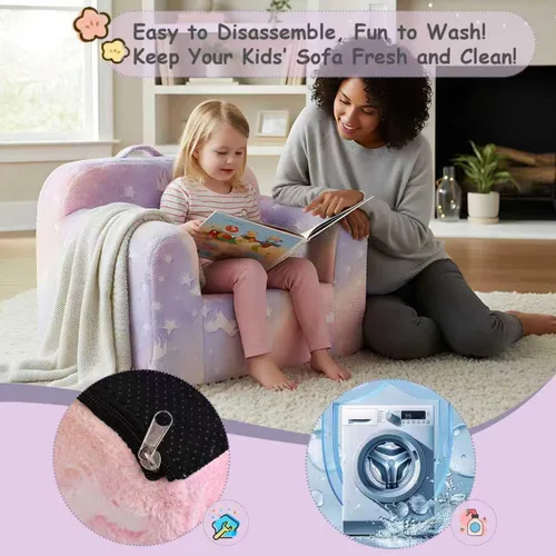 Miniatura 9 de Tiita Sofá para Niños, Sofá para Niños con Asa de Transporte, Sofá de Espuma Portátil para Niños Pequeños, Sofá para Guardería de Niños que Brilla